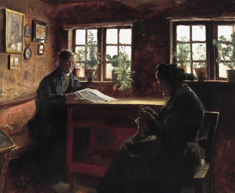 Ring Laurits Andersen A Smallholder And His Wife From Atterup Near Faxe. He Is Reading The Newspaper And She Is Knitting canvas print