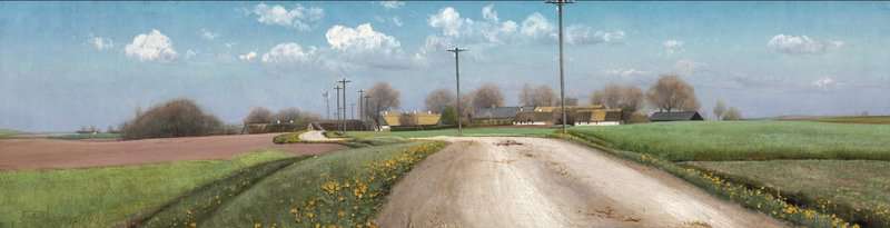 Ring Laurits Andersen Early Spring Day Along A Road With Telegraph Poles And Dandelions At The Roadside. In The Background A Village 1906 canvas print