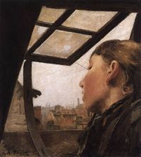 Ring Laurits Andersen Girl Looking Out Of A Skylight 1885 canvas print