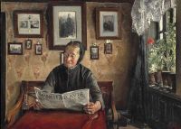 Ring Laurits Andersen Interior From Baldersbronde With An Old Woman Reading The Daily News From Roskilde