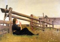 Ring Laurits Andersen June. Girl Blowing Dandelion Seeds 1899 canvas print