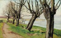 Ring Laurits Andersen Landscape With Old Willows. Bright Cold Blue Atmosphere