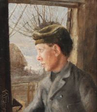 Ring Laurits Andersen Portrait Of A Peasant Boy By An Open Half Door 1885