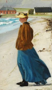 Ring Laurits Andersen Sigrid Stands With Straw Hat On The Beach At Karreb Ksminde 1897 canvas print