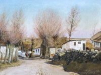 Ring Laurits Andersen Spring Landscape Near Vadsby In Sengelose Parish. Pale Sunshine On The Houses