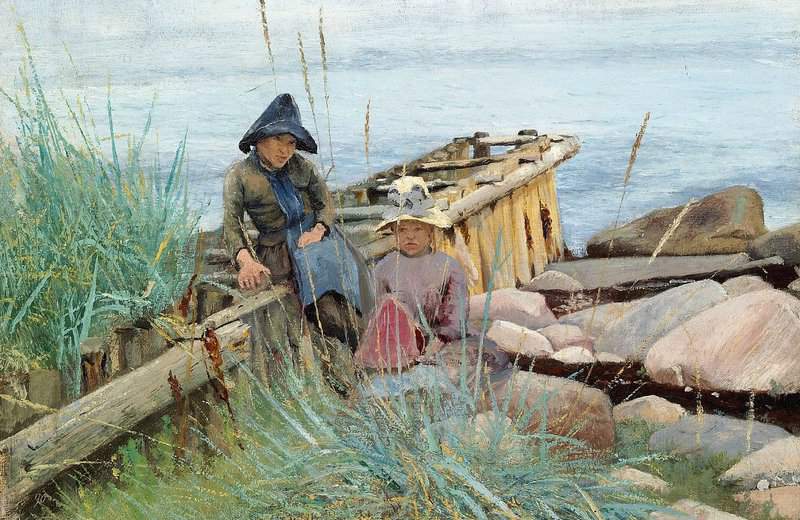 Ring Laurits Andersen Two Little Girls At The Beach. Hornb K canvas print