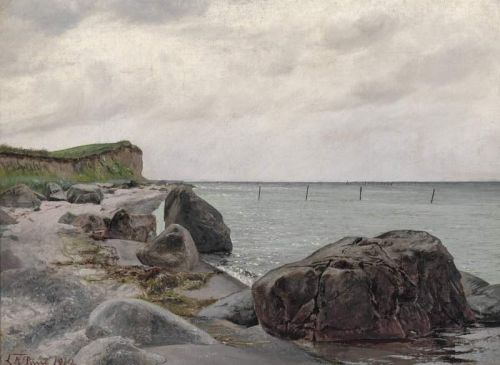 Ring Laurits Andersen View From The Beach At Eno With Large Stones In The Foreground. In The Background The Sea. Bright Sky With Light Clouds canvas print