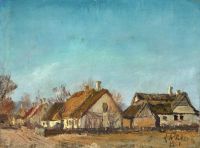 Ring Laurits Andersen Winter Day At Auderod. Thatched Houses. Clear Blue Sky canvas print