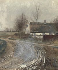 Ring Laurits Andersen Winter Landscape With A Muddy Road Winding Its Way Past A Whitewashed Farm 1907