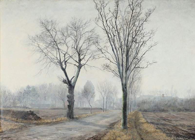 Ring Ole A Winter Landscape With Naked Trees And A Church In The Distance canvas print