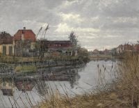 Ring Ole View From Koge With Houses Along The Banks Of The Stream 1934 canvas print
