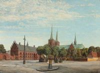Ring Ole View From The Square In Roskilde With The Old City Hall And The Cathedral canvas print
