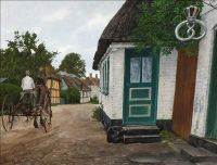 Ring Ole Village Scene With A Farmer Passing By The Local Bakery On His Harvester canvas print