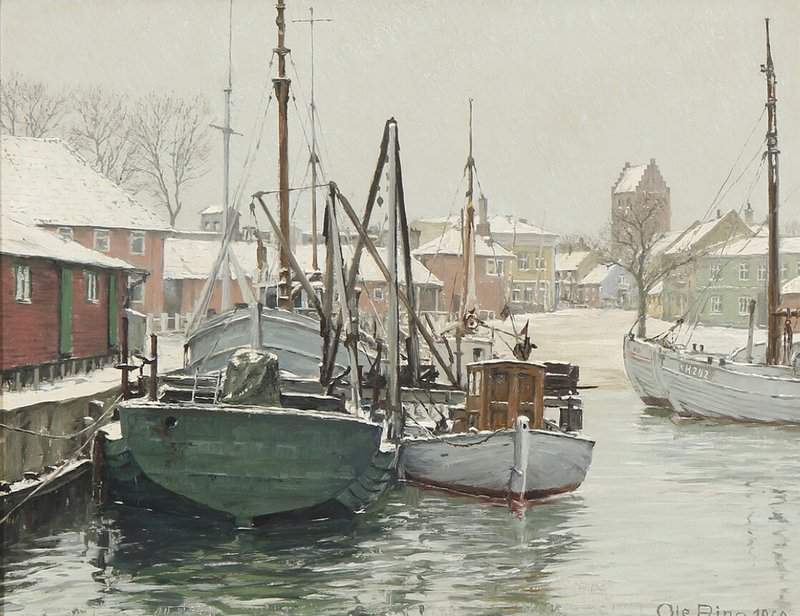 Ring Ole Winter In Koge Harbour On The Coast Of Zealand 1960 canvas print