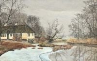 Ring Ole Wintry Landscape With Thatched Half Timbered House 1931