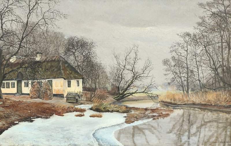 Ring Ole Wintry Landscape With Thatched Half Timbered House 1931 canvas print