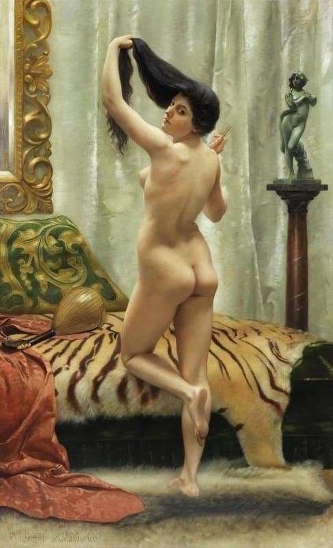 Tableaux sur toile, reproduction de Robert Wiedeman Before A Mirror - 1877