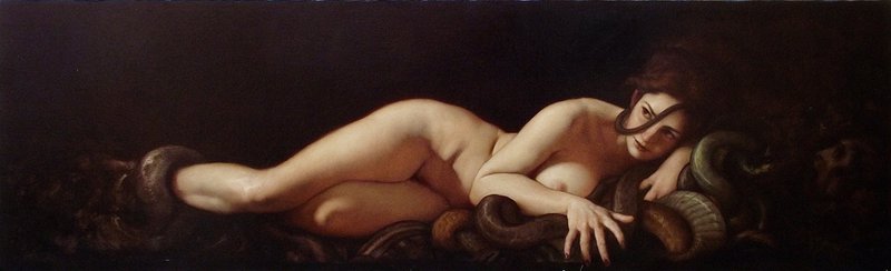 Roberto Ferri L Incantatrice Di Serpenti O Reptilarium - The Snake Enchantress canvas print