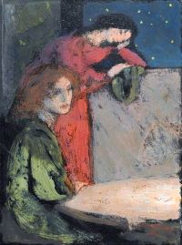Robinson Frederick Cayley Two Girls By A Table Look Out On A Starry Night 1905