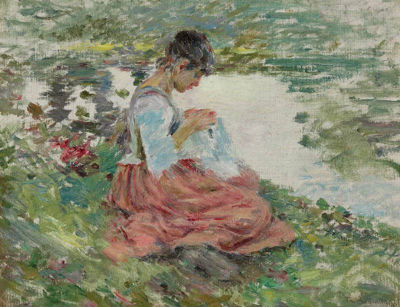 Robinson Theodore Girl Sewing By River Ca. 1891 canvas print