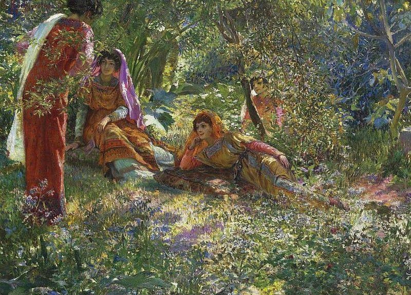Rochegrosse Georges Antoine Young Women Resting In The Garden At El Biar In Algiers Ca. 1910 canvas print