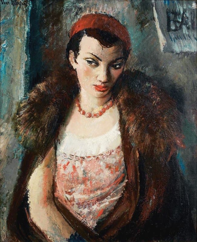 Rockline Vera Nikolajevna Femme A La Fourrure Collier Et Beret Rouge canvas print