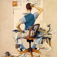 فنان روكويل يواجه قماش فارغ
