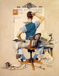 Artiste Rockwell face à une toile vierge