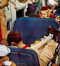 Rockwell kleines Mädchen, das Liebhaber in einem Zug beobachtet
