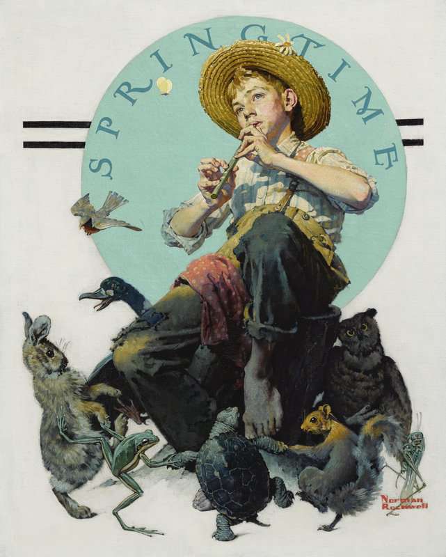 Rockwell Norman Boy Playing Flute Surrounded By Animals canvas print