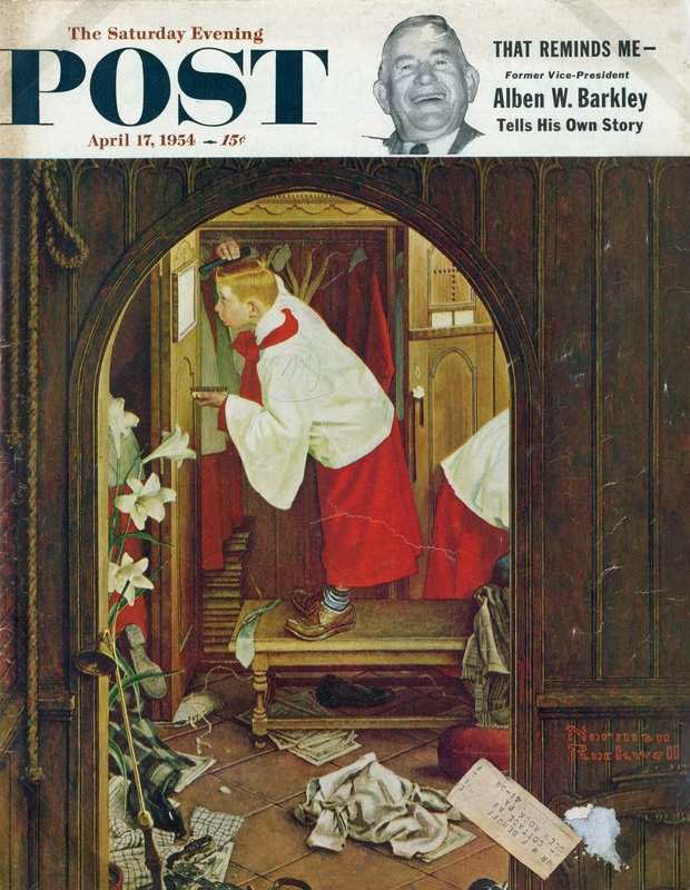 Rockwell Norman Choir Boy Combing His Hair For Easter 1954 canvas print