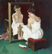 Estudio de color Rockwell Norman para niña en el espejo 1954 impresión de lienzo