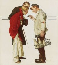 Rockwell Norman Couple With Milkman 1935 canvas print
