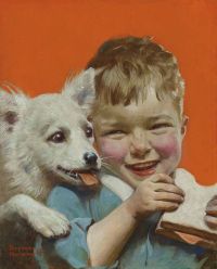 ロックウェル・ノーマン 笑う少年とサンドイッチと子犬