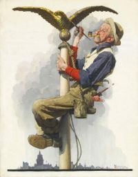 Cuadro de lienzo Rockwell Norman Man Painting Flagpole