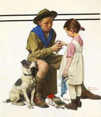 Rockwell Norman Scout Bandaging Girl S Finger canvas print