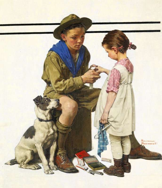 Rockwell Norman Scout Bandaging Girl S Finger canvas print