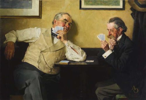 Rockwell Norman Two Old Gents Playing Cards canvas print