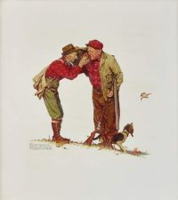 Rockwell Norman Zwei alte Männer und Hund. Jagd 1950