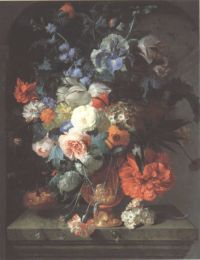 Roepel Coenraet Stillleben mit einer Vase von Blumen auf einer Leiste in einer Nische