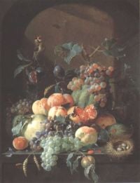 Roepel Coenraet Still Life With Fruit On A Hedge Under An Arch