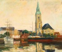 Rohde Johan A View From Copenhagen Harbour نحو كريستيان Kirke مطبوعة على قماش الكانفاس