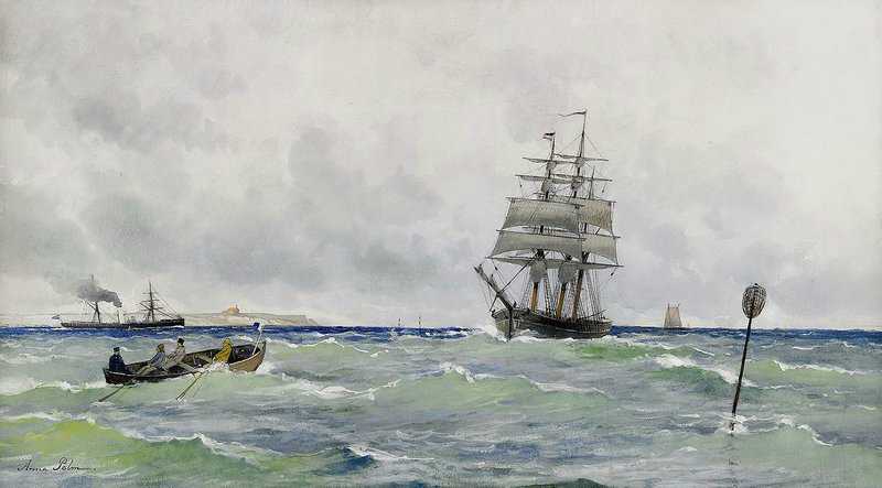 Rosa Anna Palm De Kustmotiv Med Segelfartyg Och Angfartyg canvas print