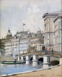 Rosa Anna Palm De Vy Mot Nationalmuseum Och Grand Hotel Leinwanddruck