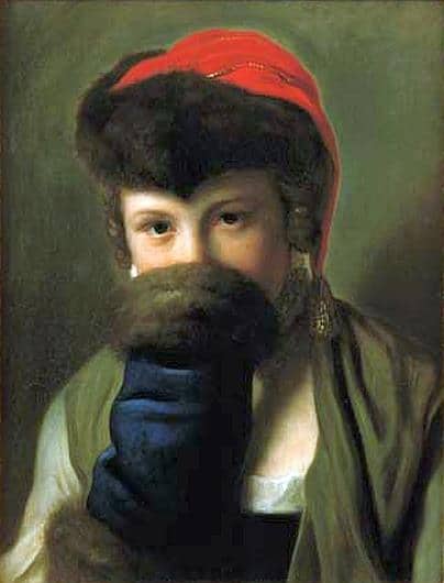 Rotari Pietro Antonio A Young Girl Hiding Behind A Muff canvas print