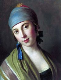 Rotari Pietro Antonio Portrait Of A Woman With Blue Scarf And Striped Shawl After 1750 canvas print