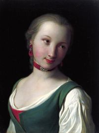 Rotari Pietro Antonio Portrait Of A Woman With Green Vest White Blouse And Red Choker After 1750 canvas print