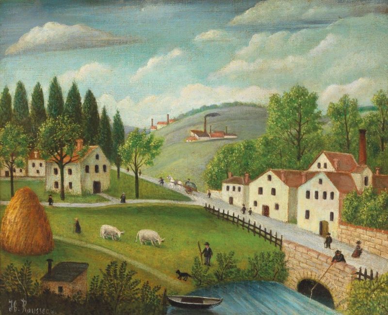 Rousseau Henri Pastoral Landscape With Stream Fisherman And Stroller canvas print