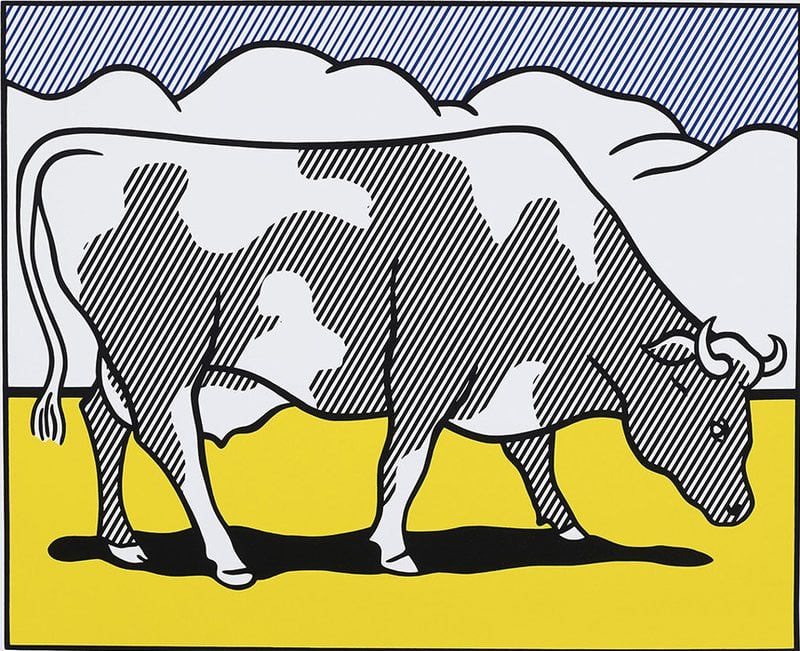 Tableaux sur toile, reproduction de Roy Lichtenstein Triptych Cow Going Abstract - Part 1