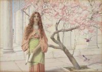 Leinwanddruck von Ryland Henry Jeune Femme Devant Un Arbre En Fleurs